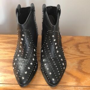 Sam Edelman Women sz 6 Black Leather Studded Western Ankle Booties